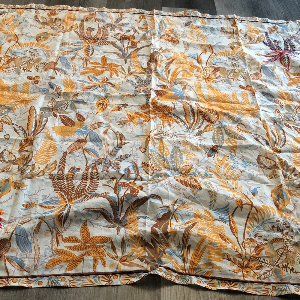 Calypso St. Barth 100% Cotton Leaves, Ferns & Insect Print Embroidered Scarf NWT